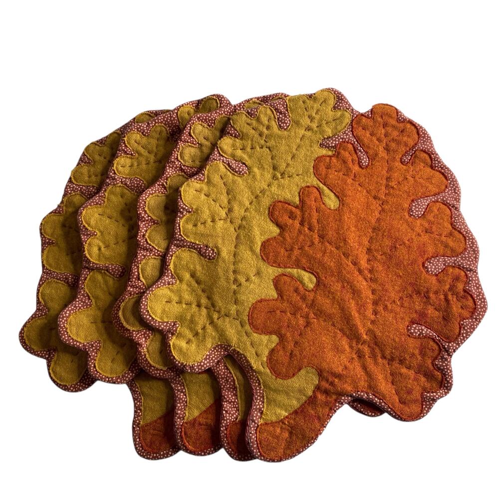 Quilted Leaf Placemats Set of 4 Orange Fall Autumn Thanksgiving Rustic Boho